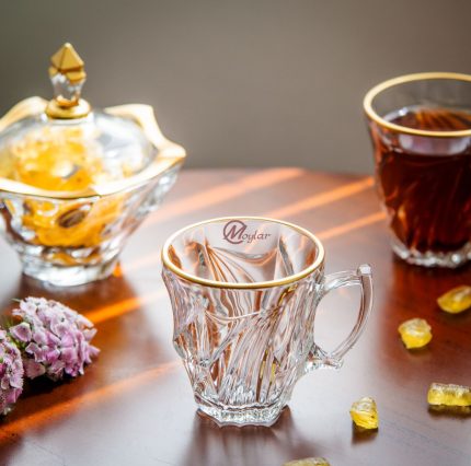 فنجان چاي خوري كريستال لب طلا مويلار مدل پاراديسو