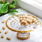 شیرینی خوری پایه دار بلور لب طلا مویلار مدل اکوامارین
