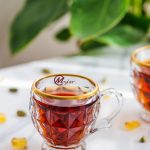 فنجان چای خوری بلور لب طلا مویلار مدل اکوامارین