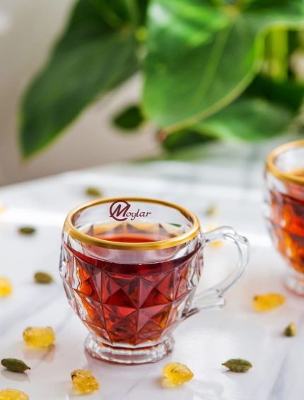 فنجان چای خوری بلور لب طلا مویلار مدل اکوامارین
